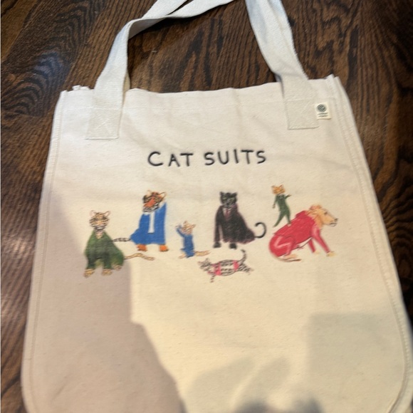 Cream Cat Illustration Canvas Tote Bag - Picture 1 of 3